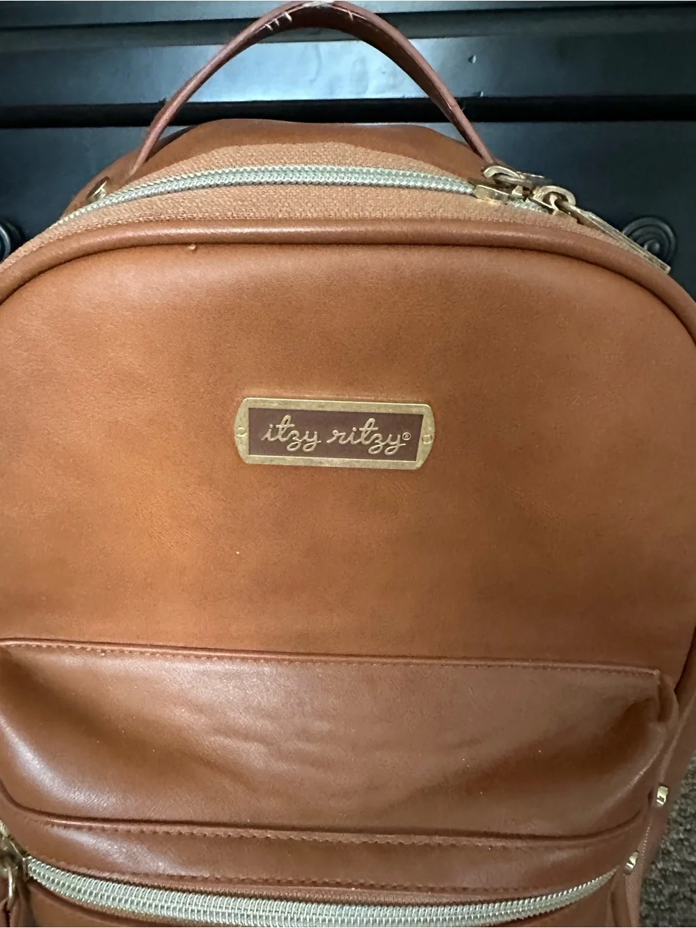 Itzy Ritzy Cinnamon Brown Men's Backpack with Gold Hardware